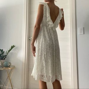 Midi white lace dress with open back